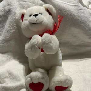 White Teddy Bear with Red Accents